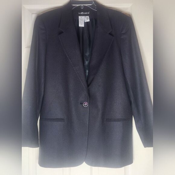 Vtg 80s Sag Harbor 16  Navy Blue 100%WOOL Lined 1 Button Women's  Blazer - Picture 1 of 8